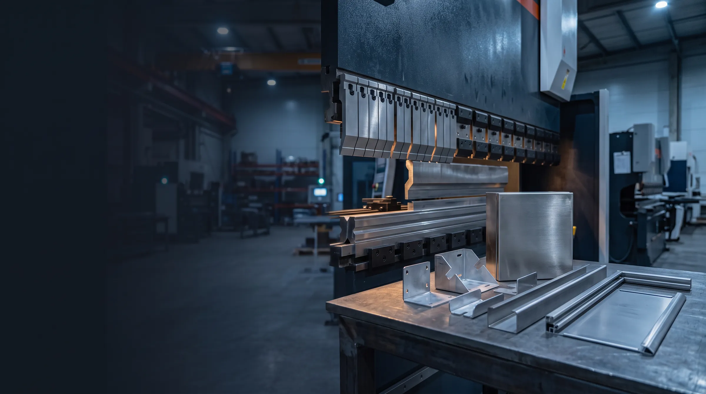 Press brake with segmented punches and freshly bent sheet metal parts