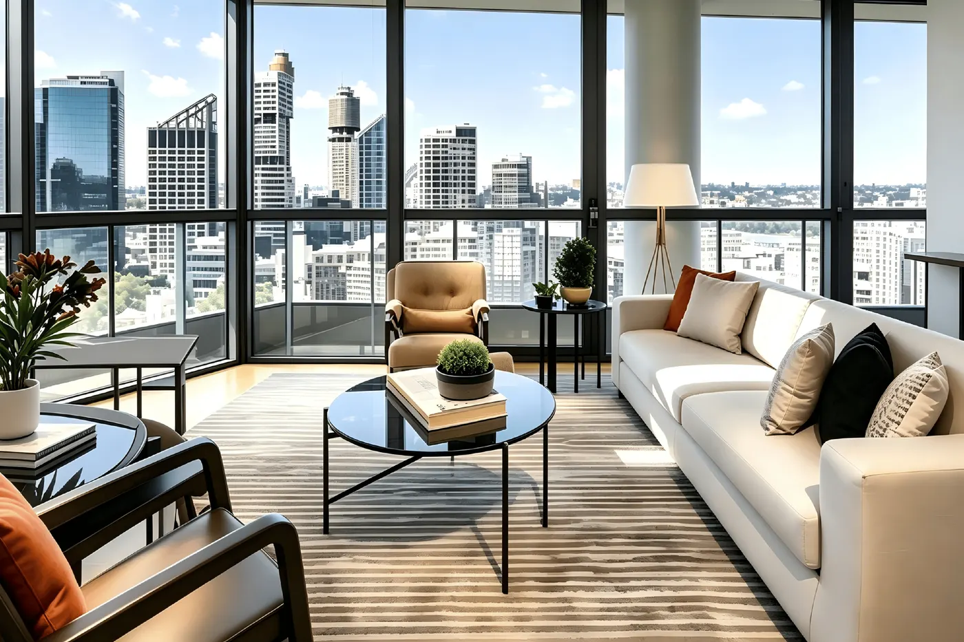 Interior with metal furniture