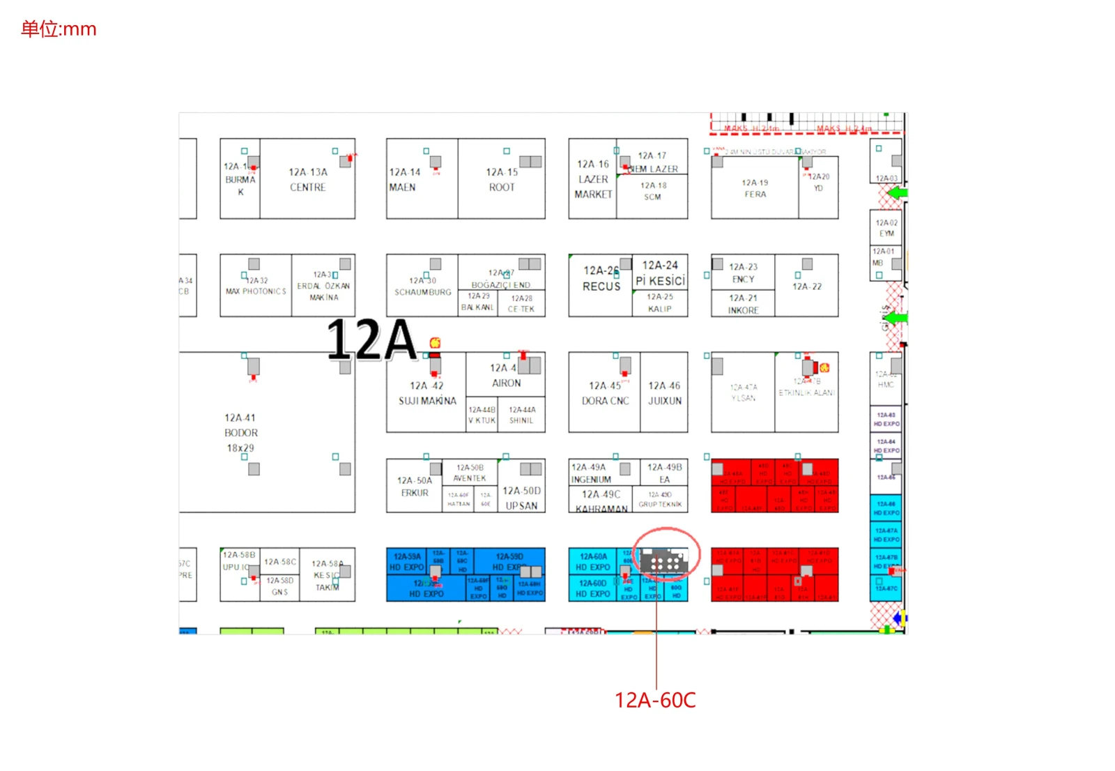 Hall 12A floor plan with LYNCCN booth 12A-60C marked