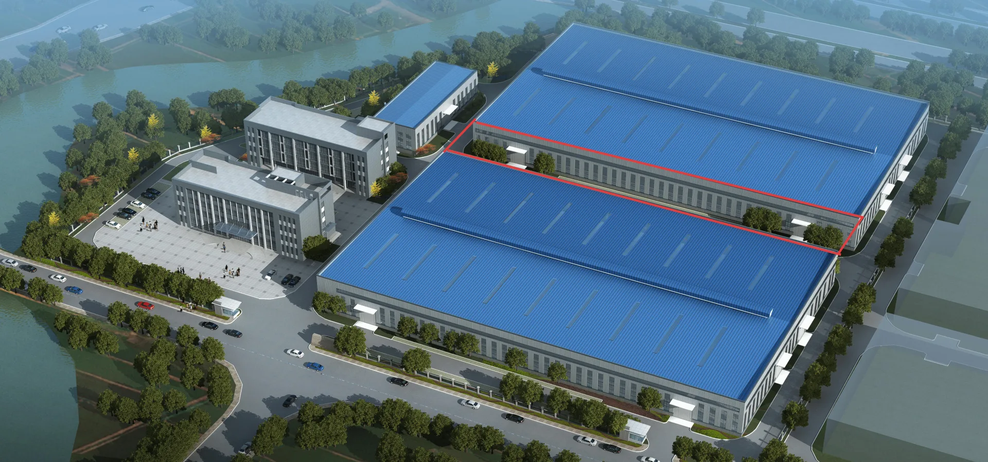 Aerial view of the LYNCCN factory with the workshop expansion outlined